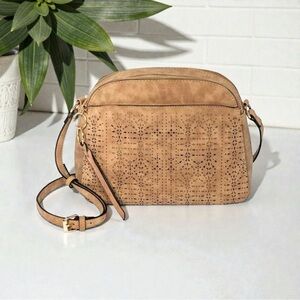 Violet Ray New York Laser Cutout Faux Suede Crossbody Bag